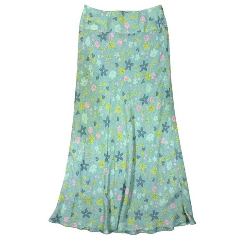 Sigrid Olsen Sport Petite Floral Midi Skirt Blue Pink‎ Green Scalloped Hem 2P